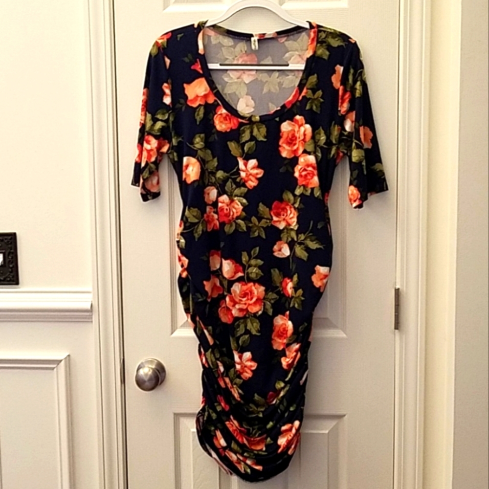 Maternity Black Floral 3/4 Sleeve Dress L